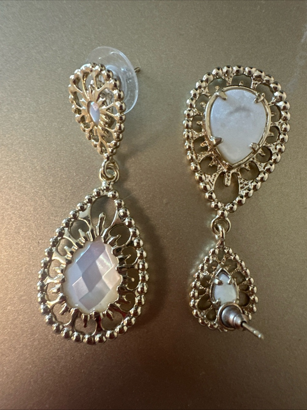 Kendra Scott Gold Teardrop Earrings with Opalescent White Stones - Picture 2 of 4